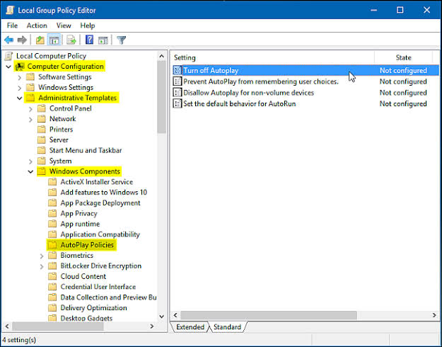 Disable AutoPlay Using the Group Policy Editor