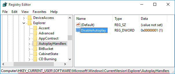 Stop AutoRun in Windows 10 Using the Registry Editor