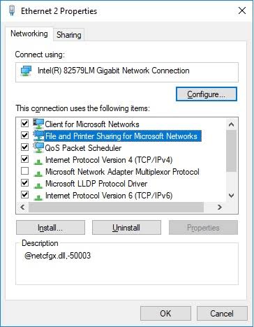 Enable File and Printer Sharing for Microsoft Networks