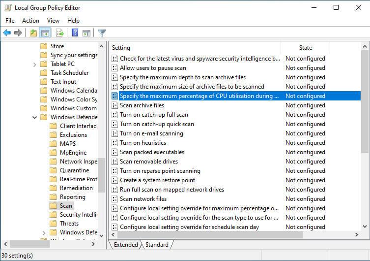 Change-Windows-Defender-Max-CPU-Usage-For-Scan-with-Group-Policy