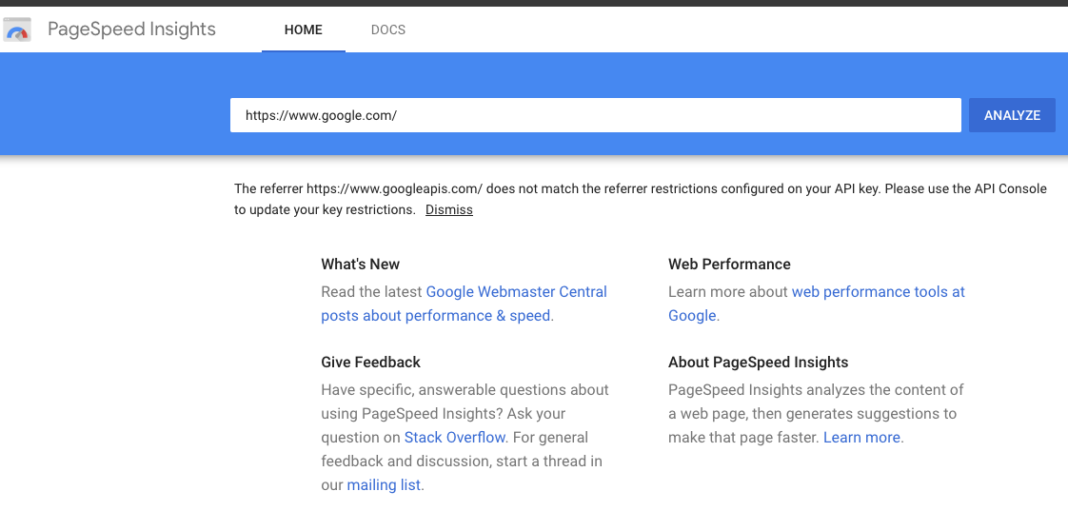 Fix Google PageSpeed Insights API Key Referrer Restrictions Error