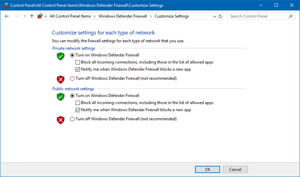 Temporarily Disable Windows Defender Firewall