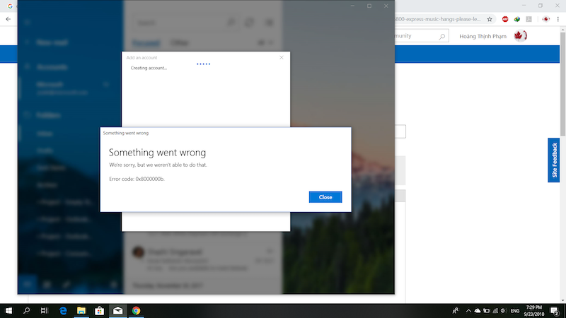 Windows 10 Mail app error 0x8000000b