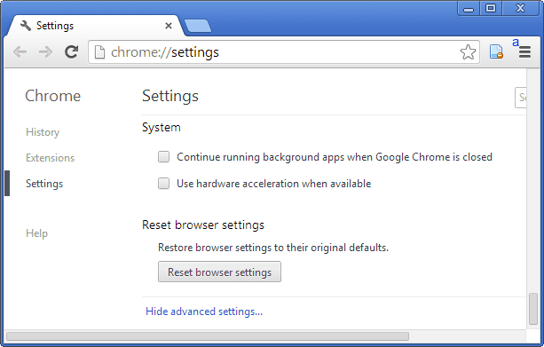 Chrome Reset Browser Setting
