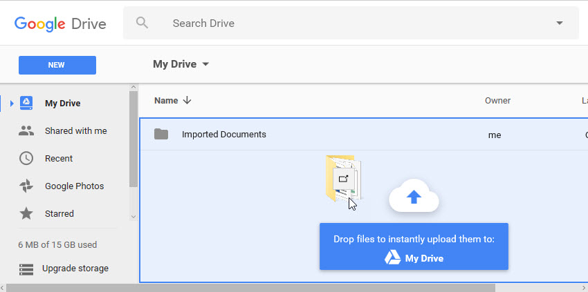 Dragging Files to Google Drive