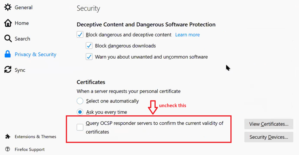 Disable OCSP verification