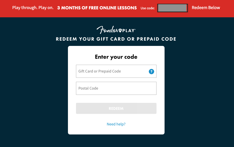 Redeeming Fender Play Code 3 Months Free Lessons