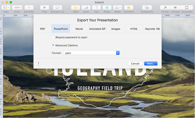 Convert a Keynote presentation in Keynote for Mac