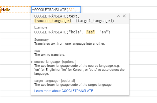 Google Translate in Google Sheet