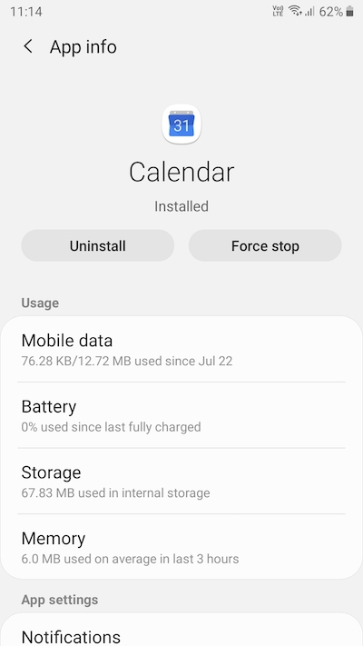 Clear App Data and Cache on Google Calendar for Android