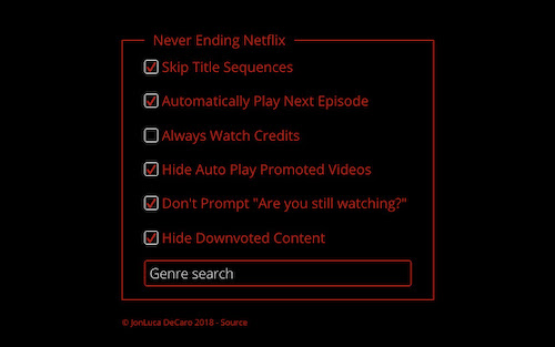 Never Ending Netflix Chrome extension for Netflix