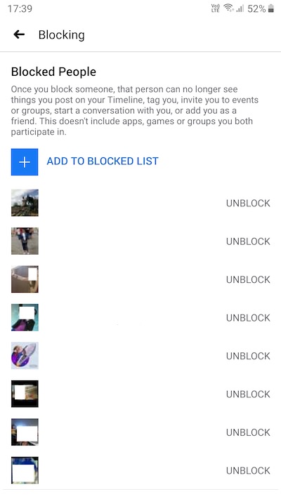 Blocked Users Settings on Facebook Messenger