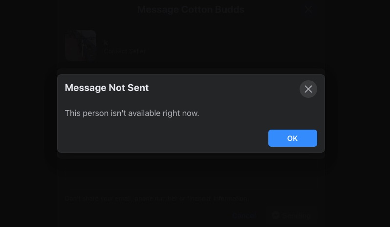 Facebook Messenger Error Message Not Sent This person isn't available right now
