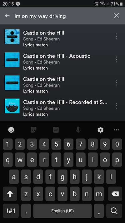Lyrics Match Feature to Find Songs in Spotify for Android