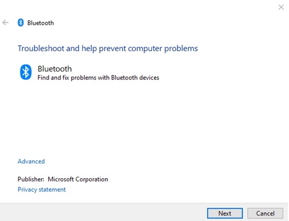 Run Bluetooth Troubleshooter Windows 10
