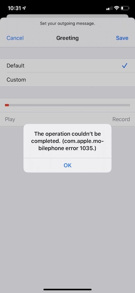 The operation couldn’t be completed com.apple.mobilephone error 1035 iPhone Voicemail