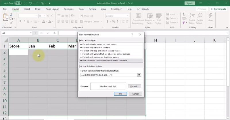 Using-Conditional-Formatting-to-Shade-Alternate-Rows-in-Excel