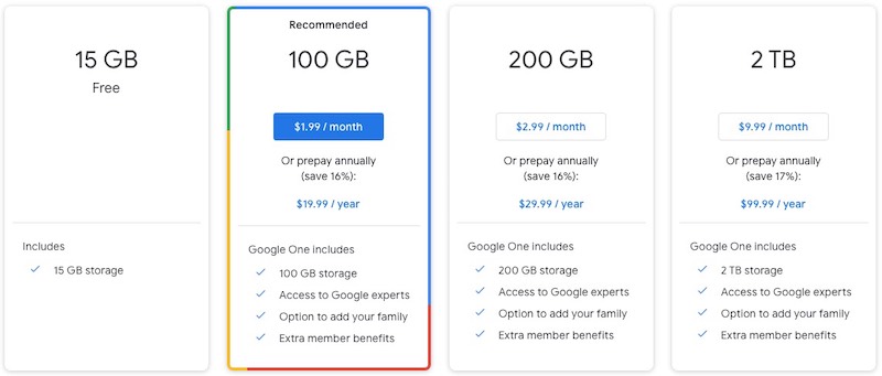 Sign up for a Paid Google One Subscription Plan to Increase your Storage Space