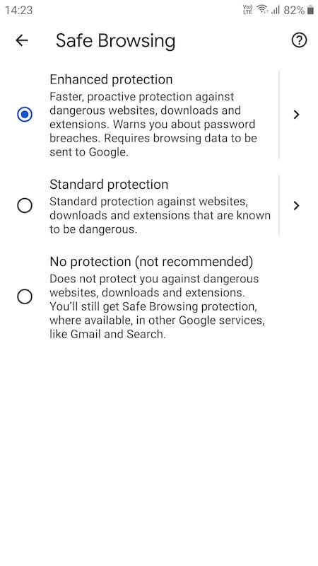 How to Turn On or Off Enhanced Safe Browsing Protection Feature on Google Chrome using Android Mobile Phone or Tablet