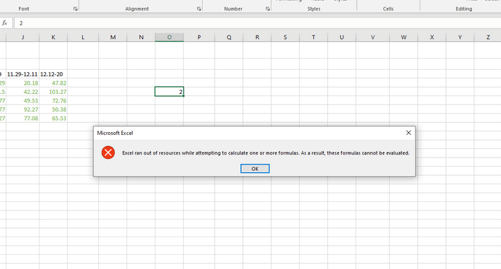 Excel-ran-out-of-resources-while-attempting-to-calculate-one-or-more-formulas-issue-on-Microsoft-Excel-cells