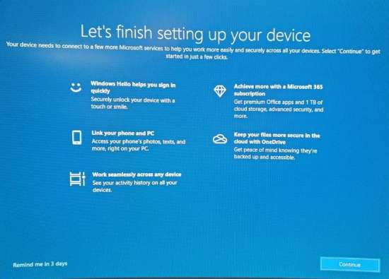 Let's Finish Setting Up Your Device blue screen error